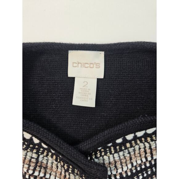 Chicos size 2 (L)  NWOT twill brown black shaket metallic strands career casual - Picture 3 of 6